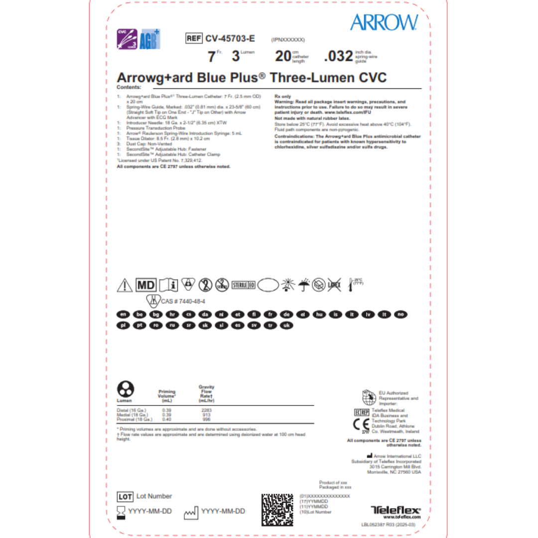 Imagen #0 del producto CATETER VENOSO CENTRAL 3 LUMEN 7FR X 20CM ARROW